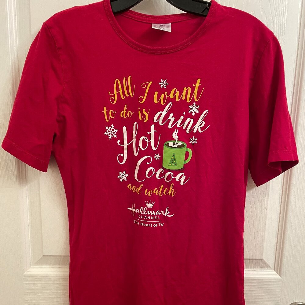 Hallmark Red Christmas Movie Watching Cotton Short Sleeve T-Shirt Women's Size S